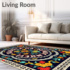 Bold Red Yellow Floral Border Rug