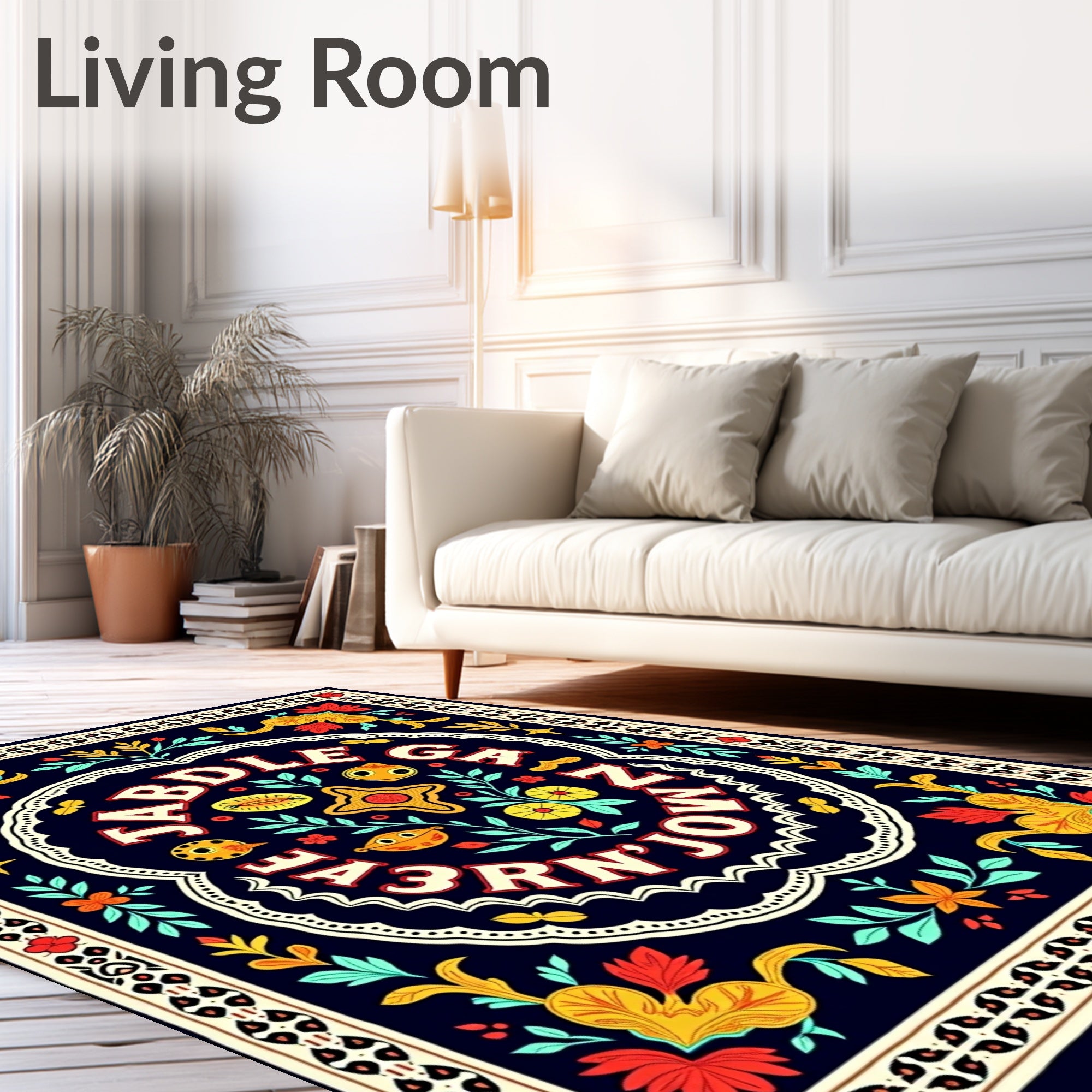 Bold Red Yellow Floral Border Rug