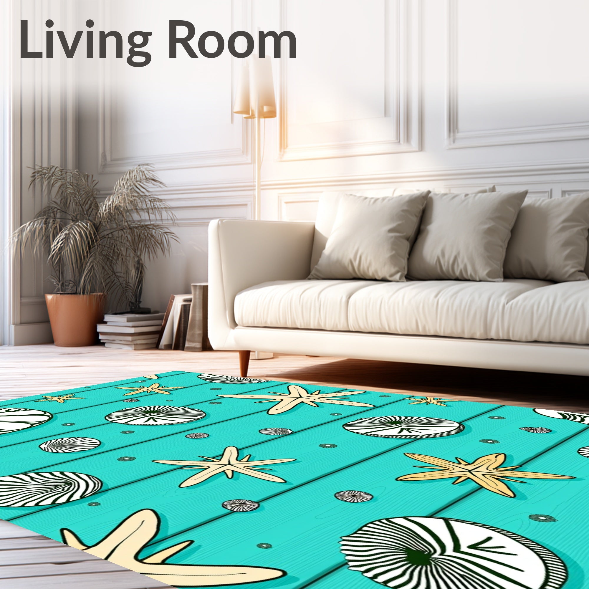 Oceanic Teal Starfish Seashell Collection Rug