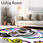 Psychedelic Skull Headphones Music Notes Rug