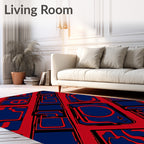 Crimson Blue Geometric Interlocking Rug