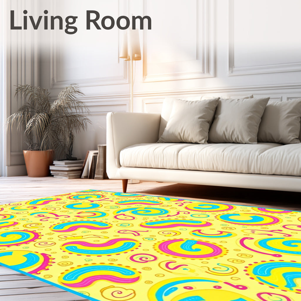 Bright Yellow Pink Blue Swirls Rundles Rug