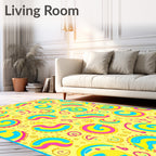 Bright Yellow Pink Blue Swirls Rundles Rug