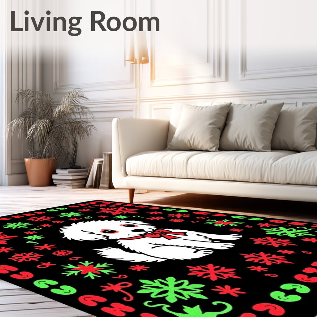 Cute White Puppy Snowflake Holiday Rug