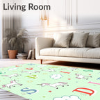 Whimsical Unicorn Alphabet Clouds Stars Rug