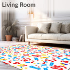 Bold Red Blue Yellow Alphabet Collage Rug