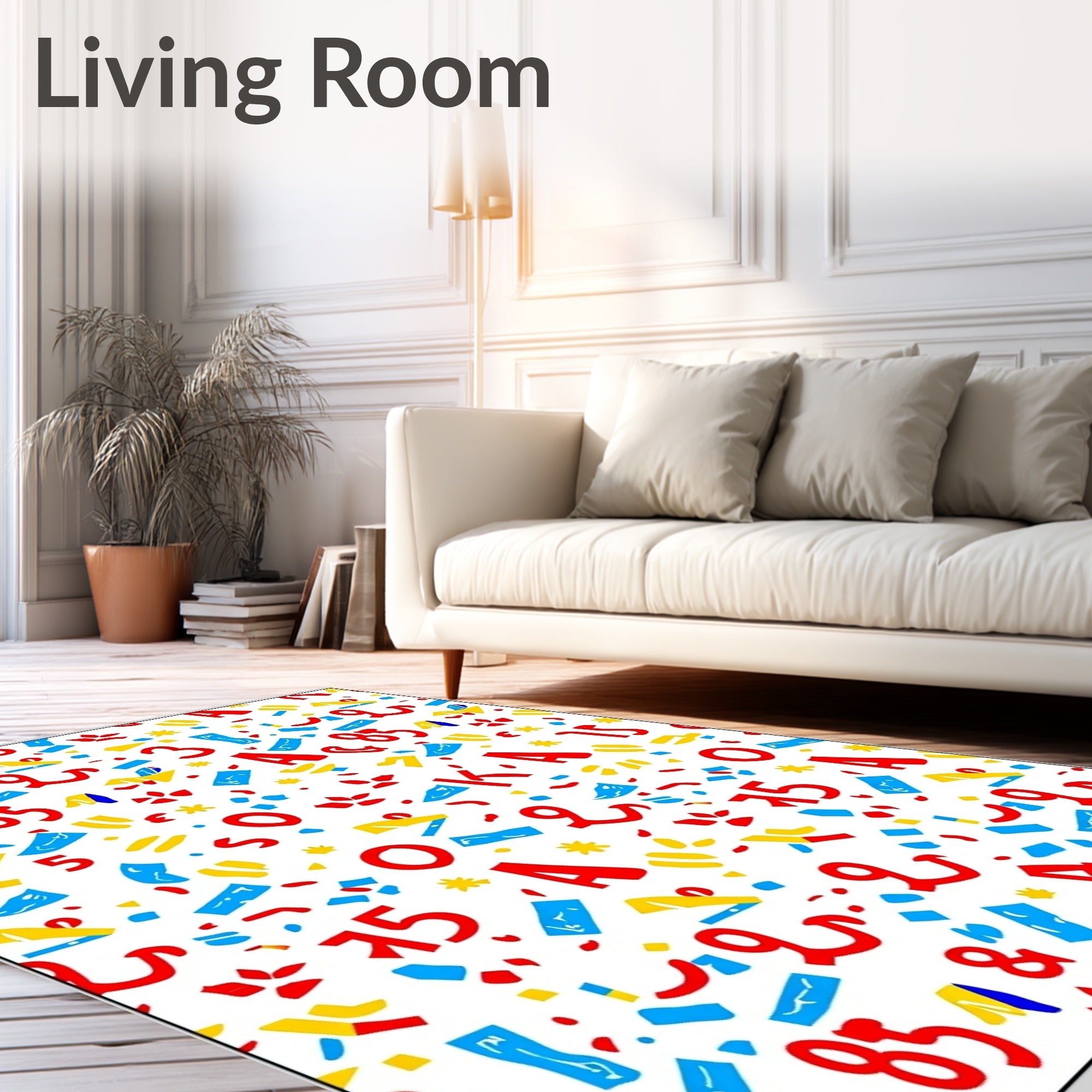 Bold Red Blue Yellow Alphabet Collage Rug