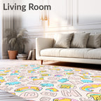 Pink Blue Yellow Alphabet Animals Whimsy Rug