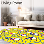 Yellow Skiing Penguin Swirl Snowflakes Rug