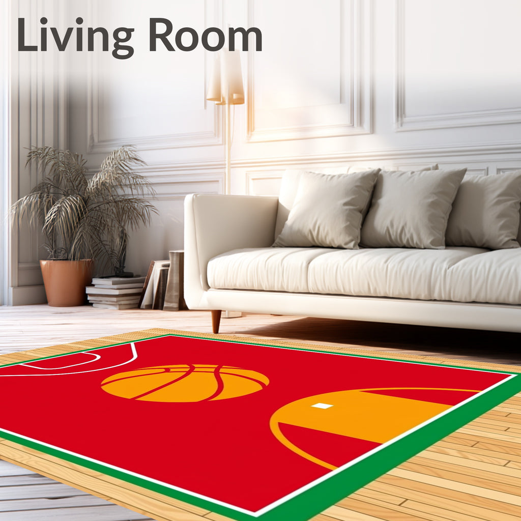 Red Court Graphic Orange Basketball Rug