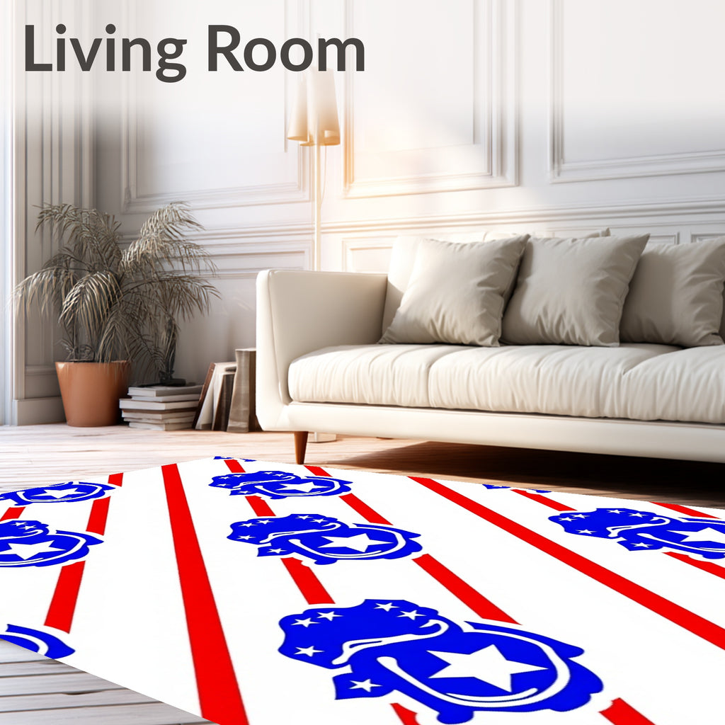 Red Diagonal Stripe Blue Star Emblem Rug