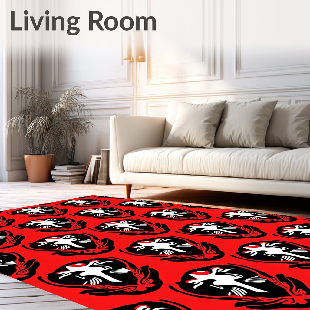 Bold Red Crested Creature Emblem Rug