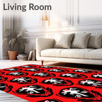 Bold Red Crested Creature Emblem Rug