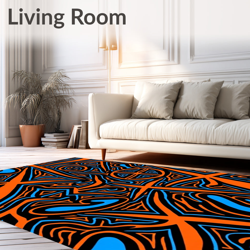 Vibrant Orange Blue Abstract Lines Rug