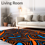 Vibrant Orange Blue Abstract Lines Rug