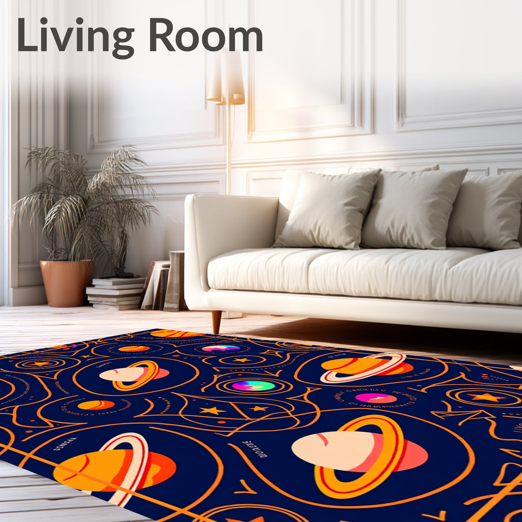 Cosmic Celestial Orange Planets Navy Rug