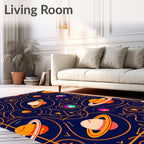 Cosmic Celestial Orange Planets Navy Rug