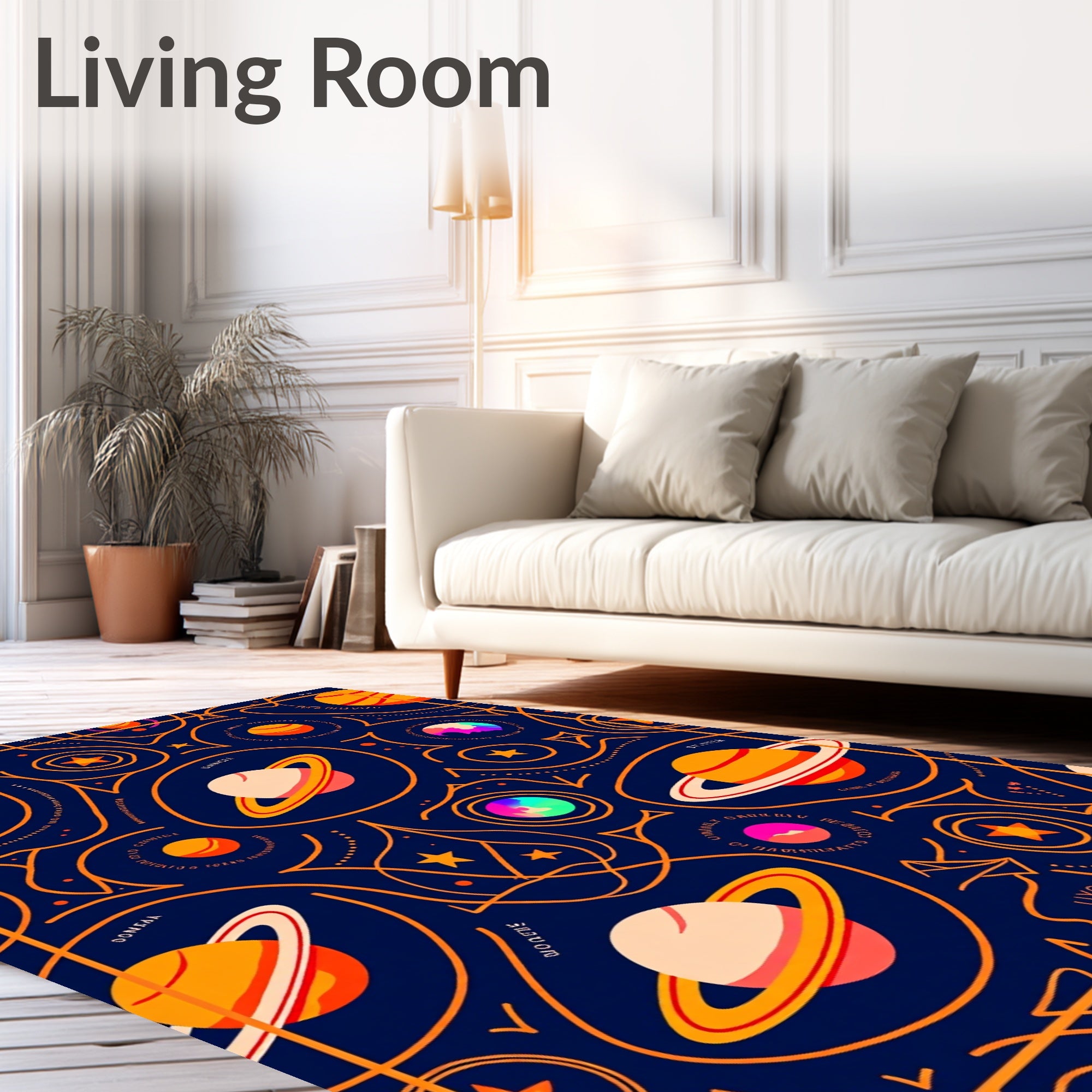 Cosmic Celestial Orange Planets Navy Rug