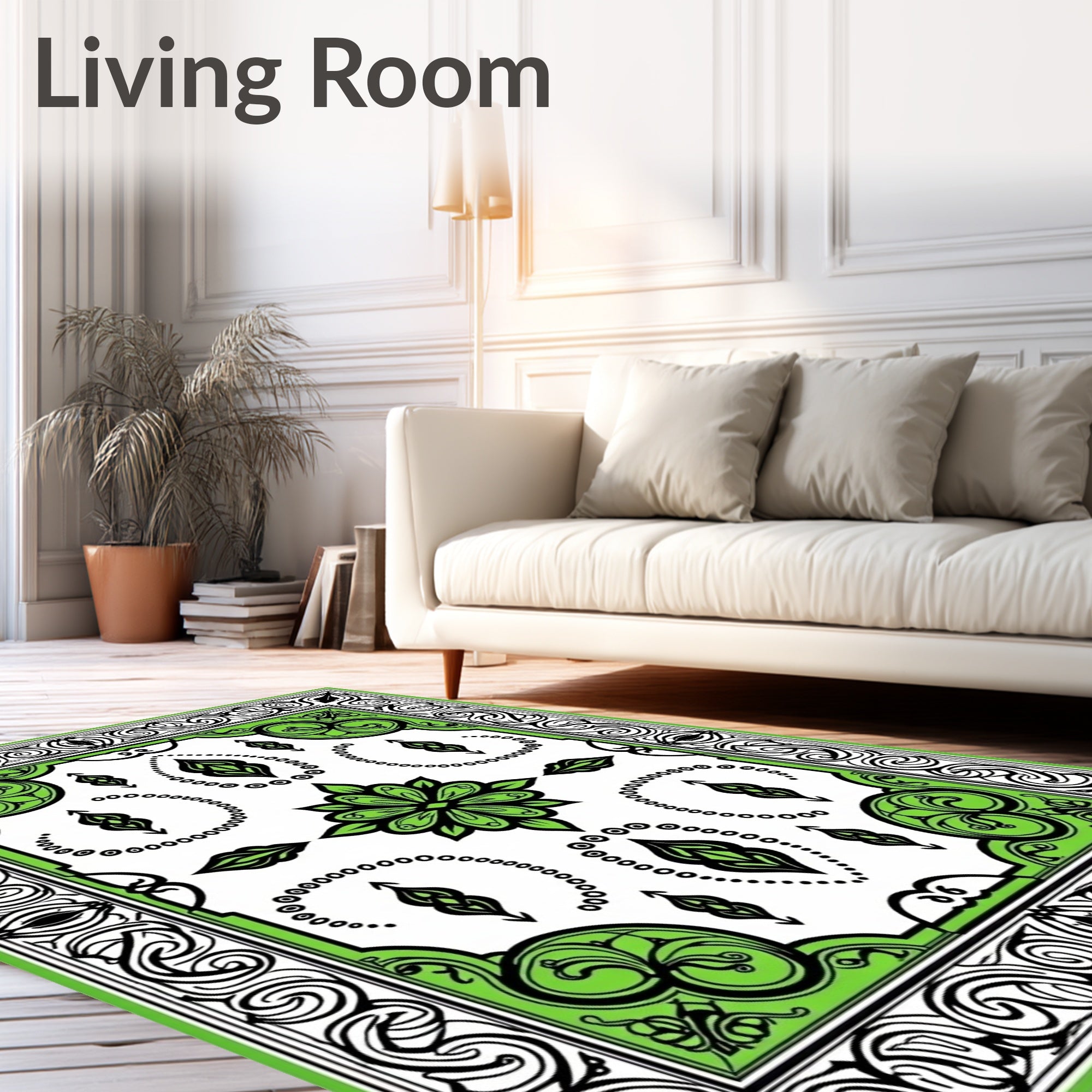 Vibrant Green Floral Arabesque Rug