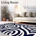 Navy Cream Swirling Organic Swirl Rug