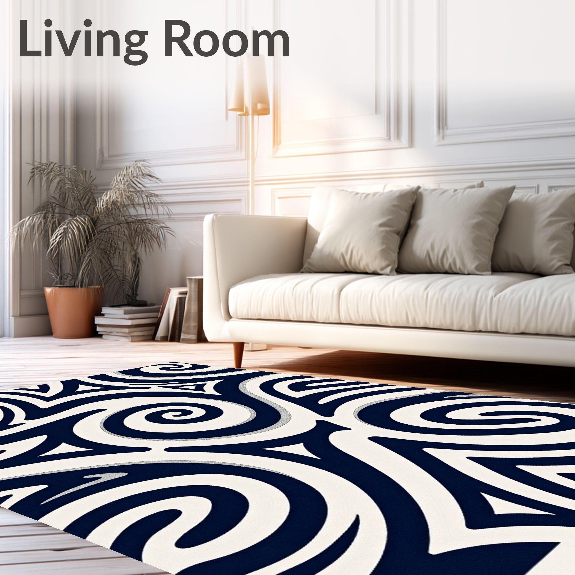 Navy Cream Swirling Organic Swirl Rug