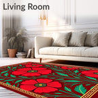 Vibrant Red Poppy Floral Garden Rug