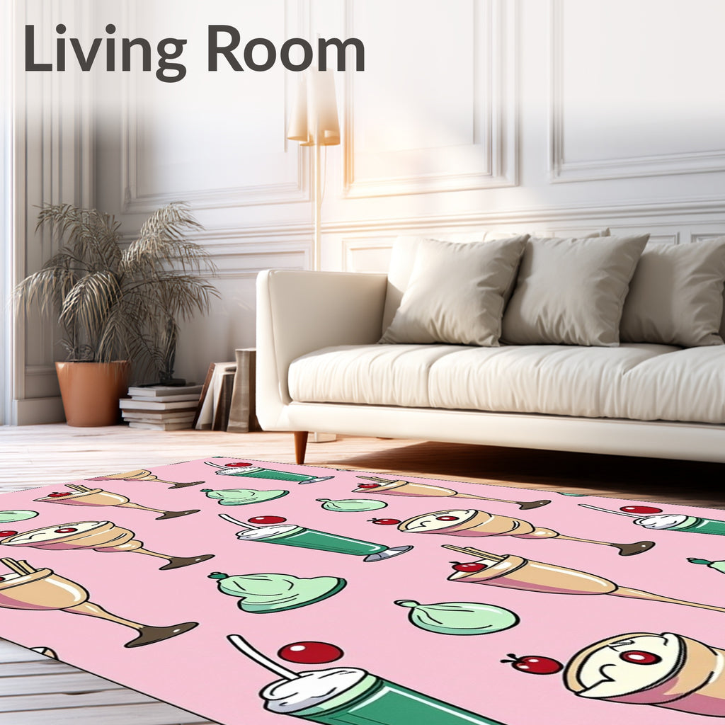 Pastel Pink Creamy Drinks Cherries Rug