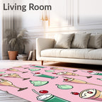 Pastel Pink Creamy Drinks Cherries Rug