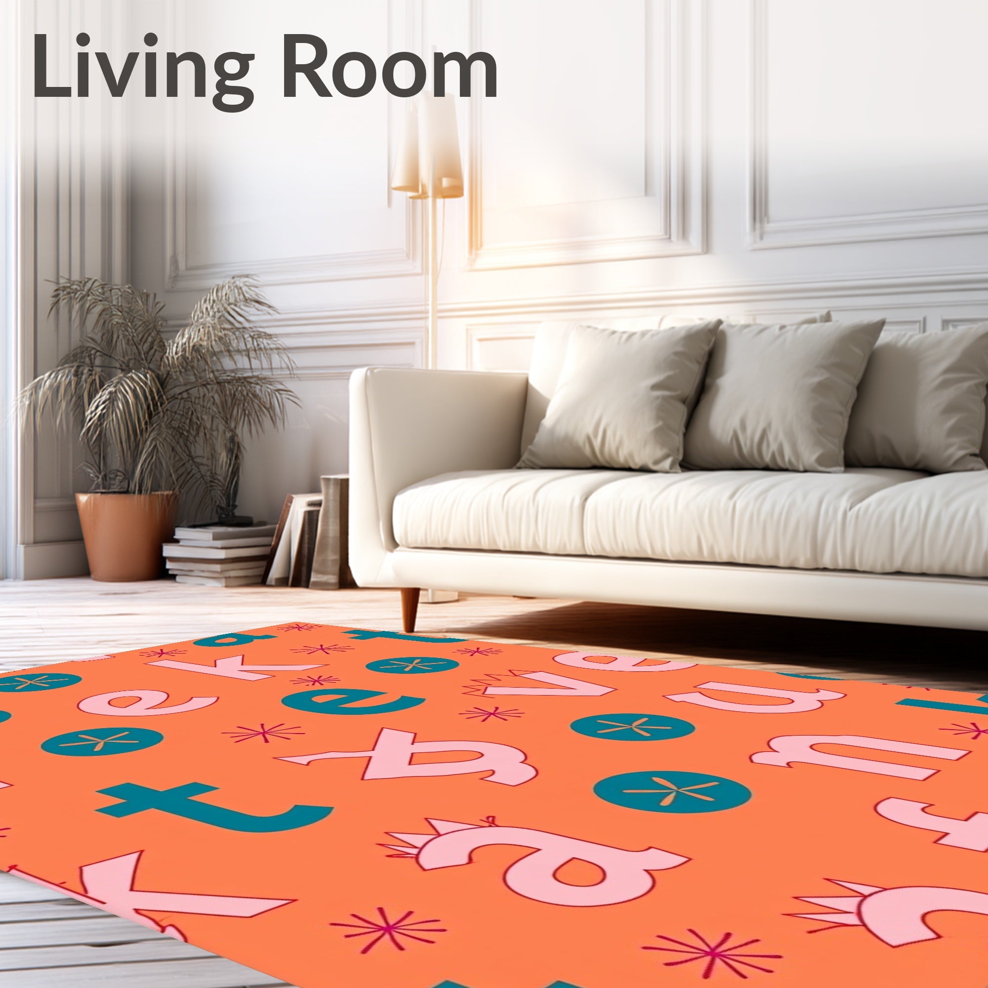 Whimsical Alphabet Teal Orange Rug