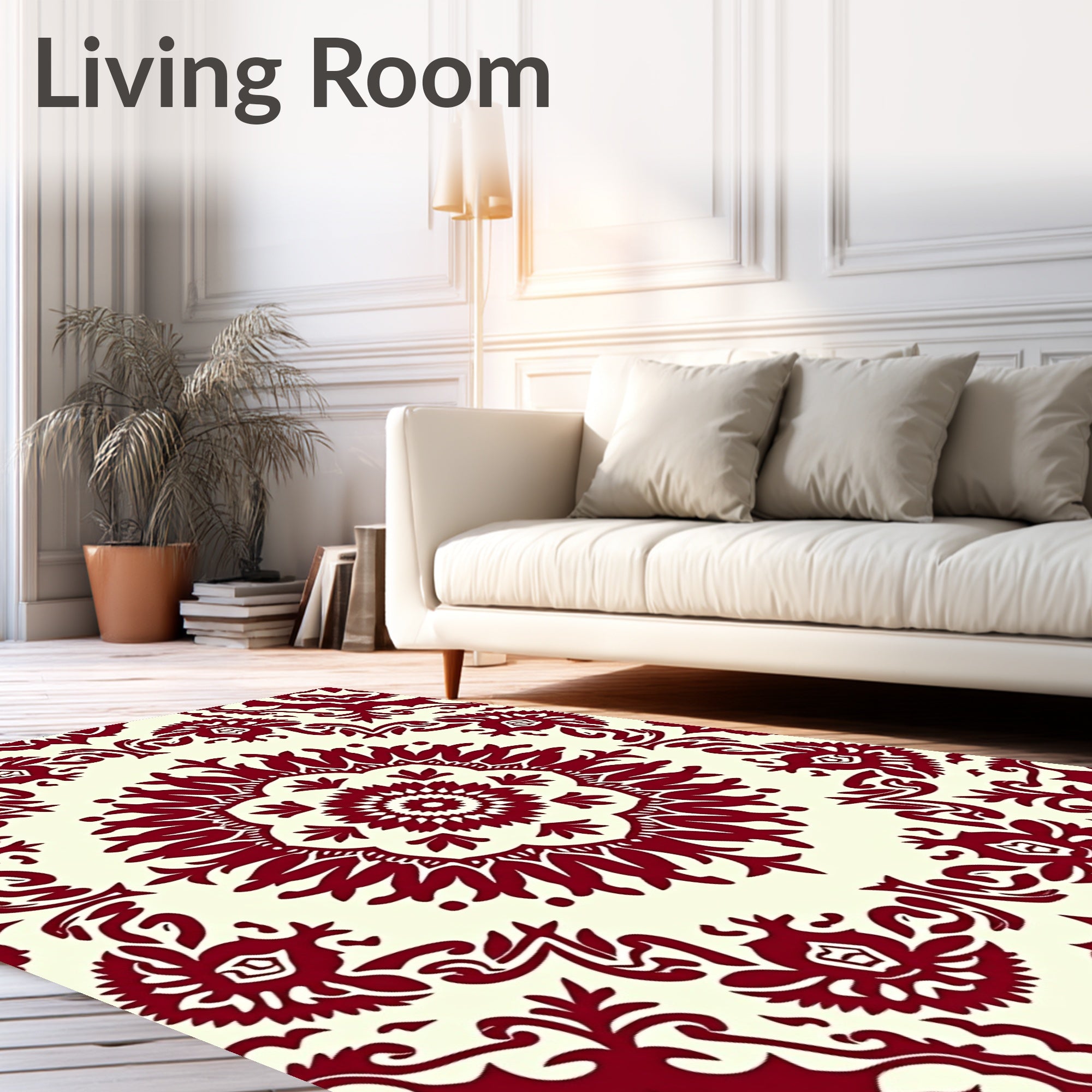 Cardinal Red Floral Mandala Rug