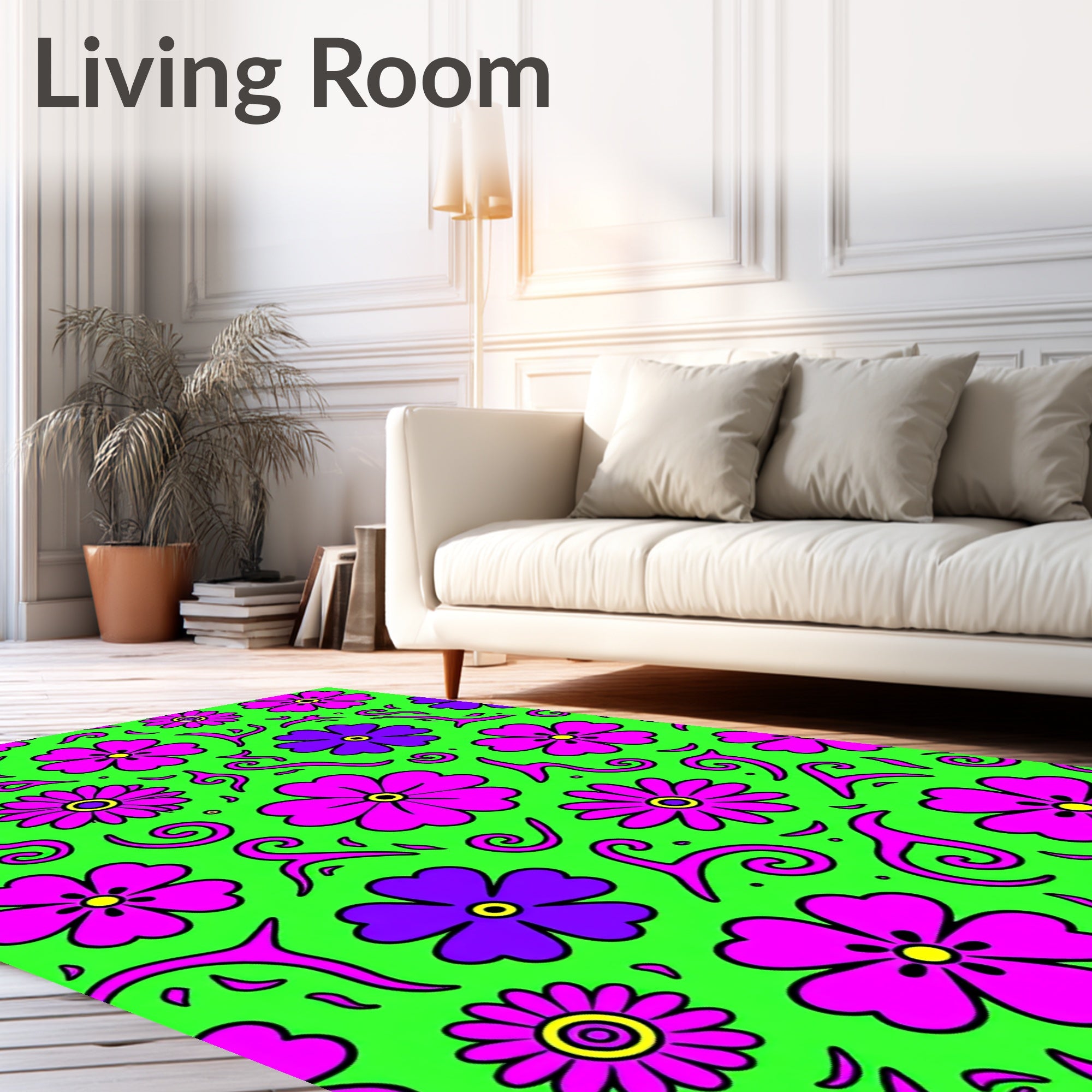 Retro Pink Purple Floral Swirl Rug