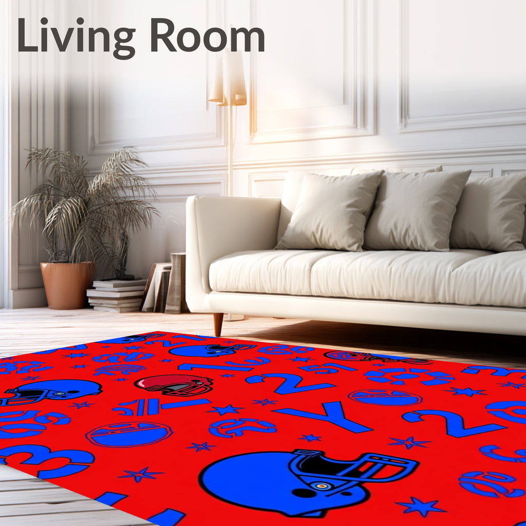 Red Blue Football Helmets Numbers Galaxy Rug
