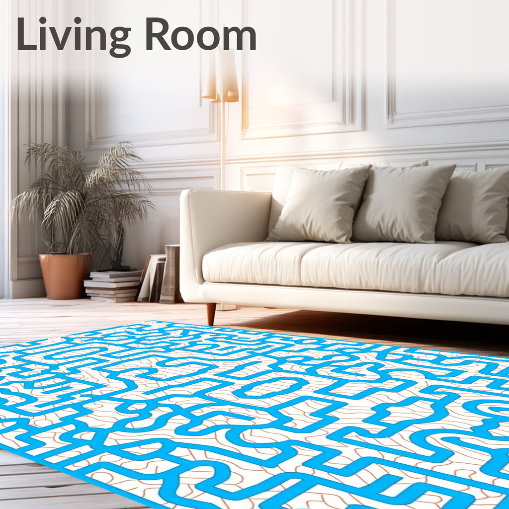 Blue Abstract Circuit Terran Maze Rug