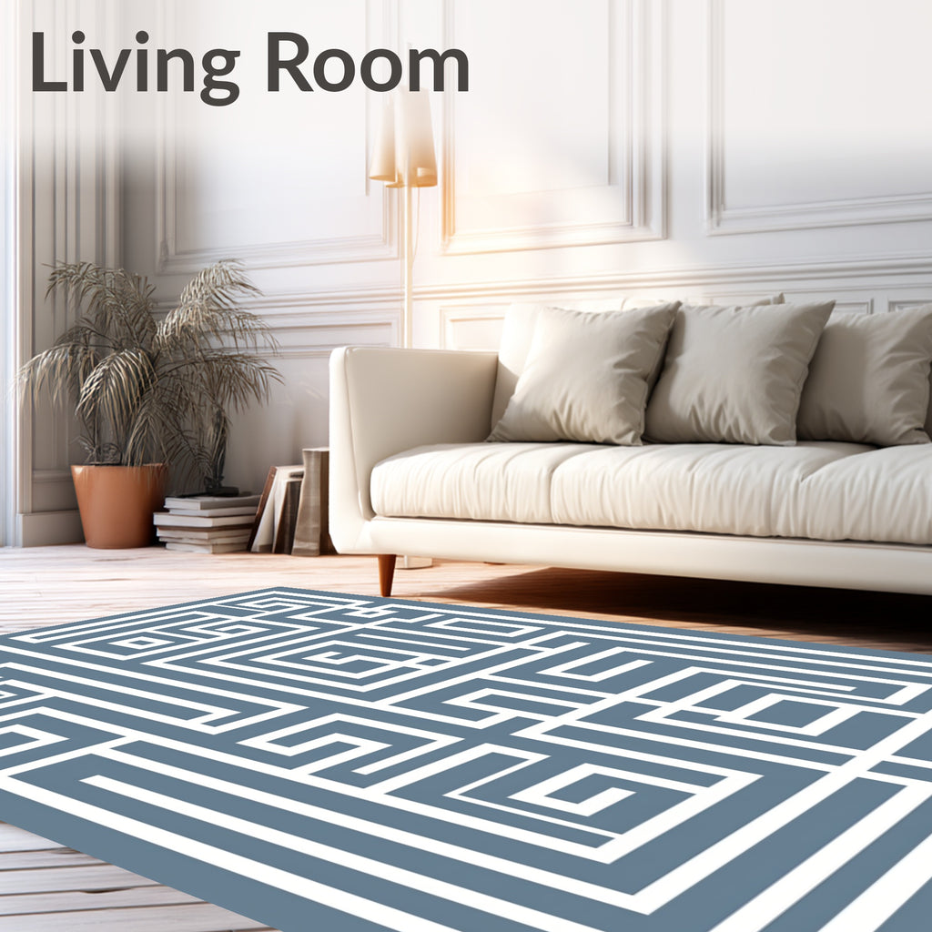 White Geometric Maze Abstract Rug