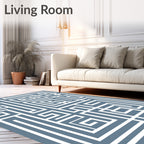 White Geometric Maze Abstract Rug