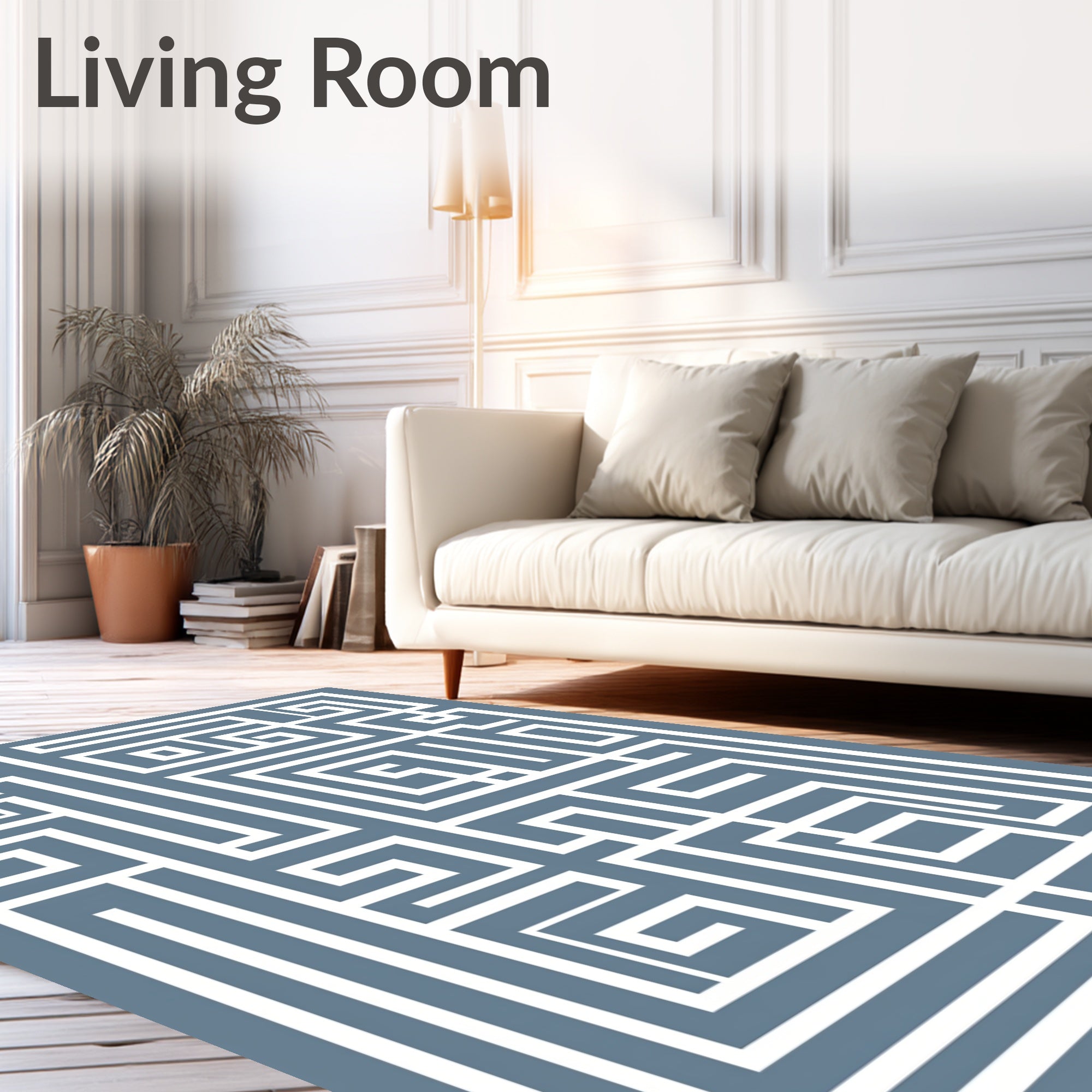 White Geometric Maze Abstract Rug