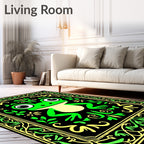 Whimsical Green Frog Floral Frame Rug