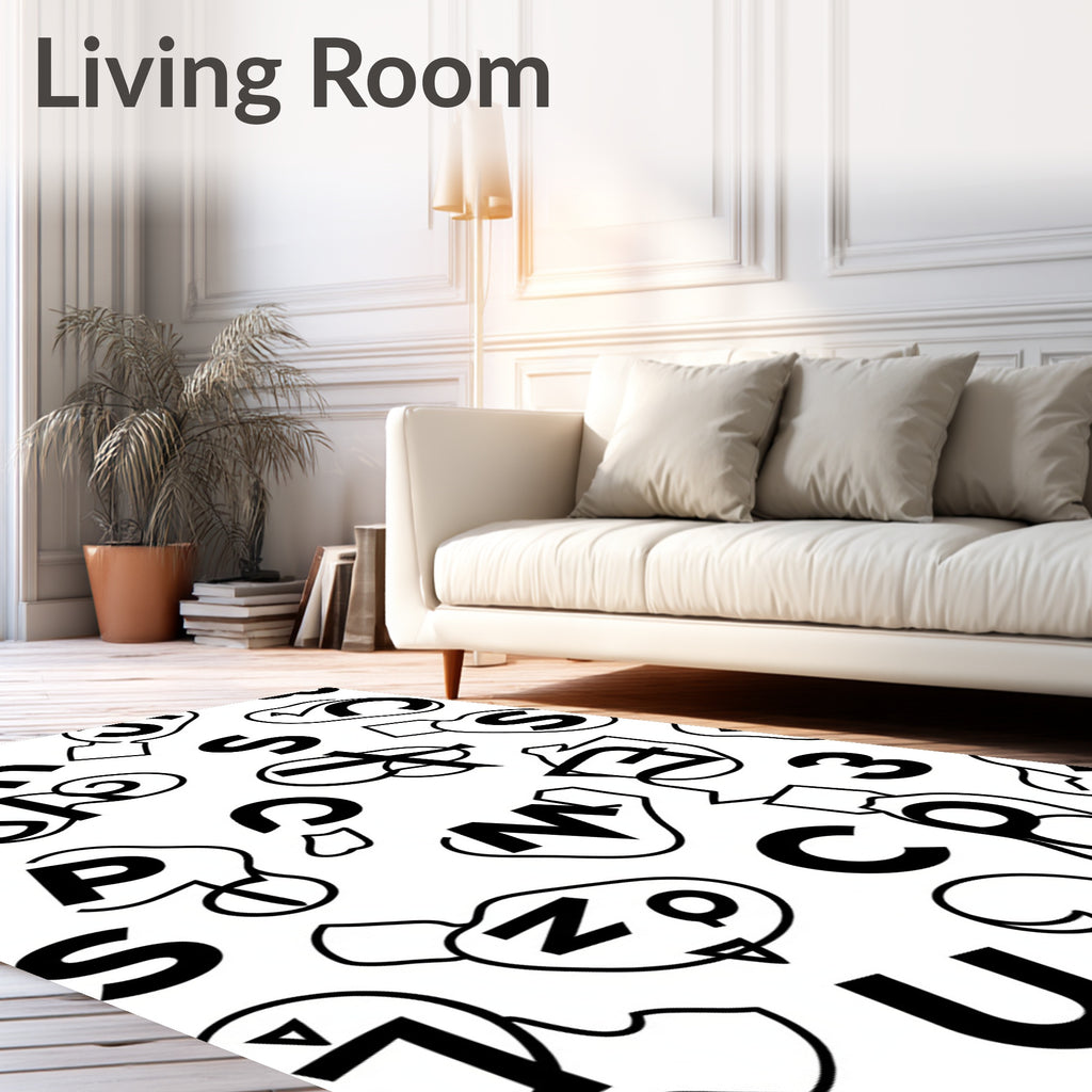 Modern Black White Typographic Collage Rug