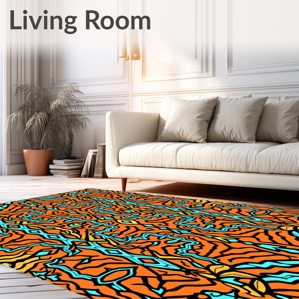 Whimsical Orange Blue Abstract Psychedelic Rug