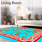 Bright Orange Swirls Teal Border Rug