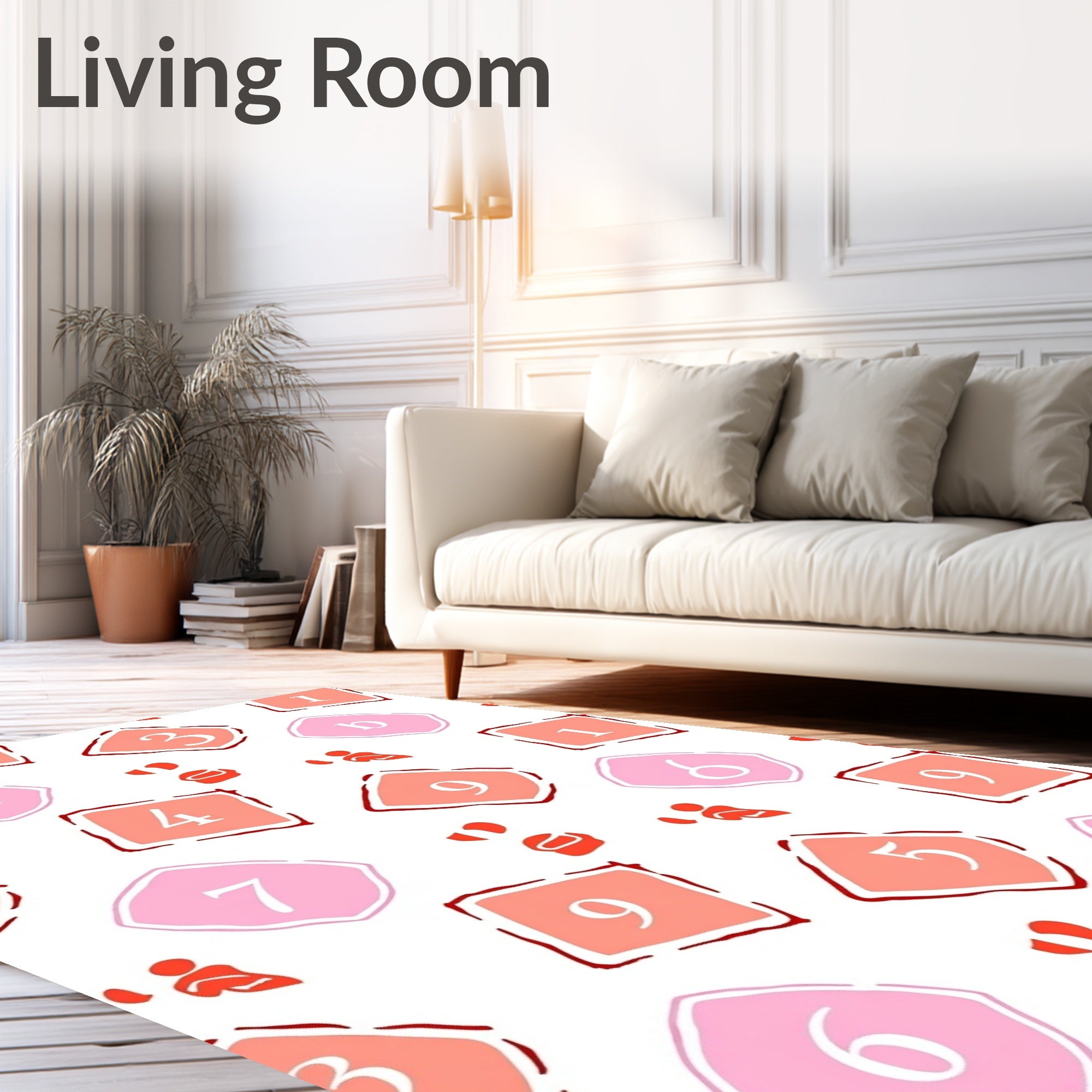 Playful Pink And Coral Number Squares Rug