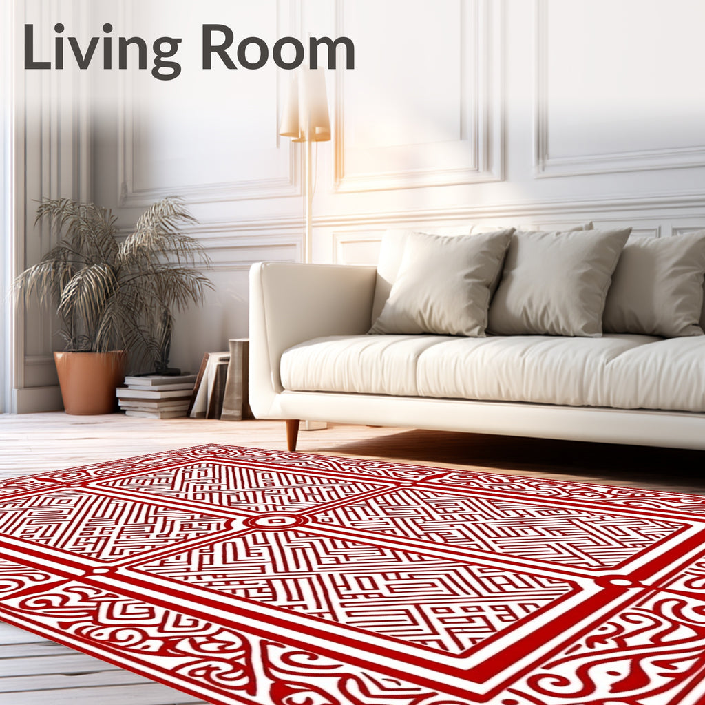 Classic Red Intricate Geometric Panel Rug