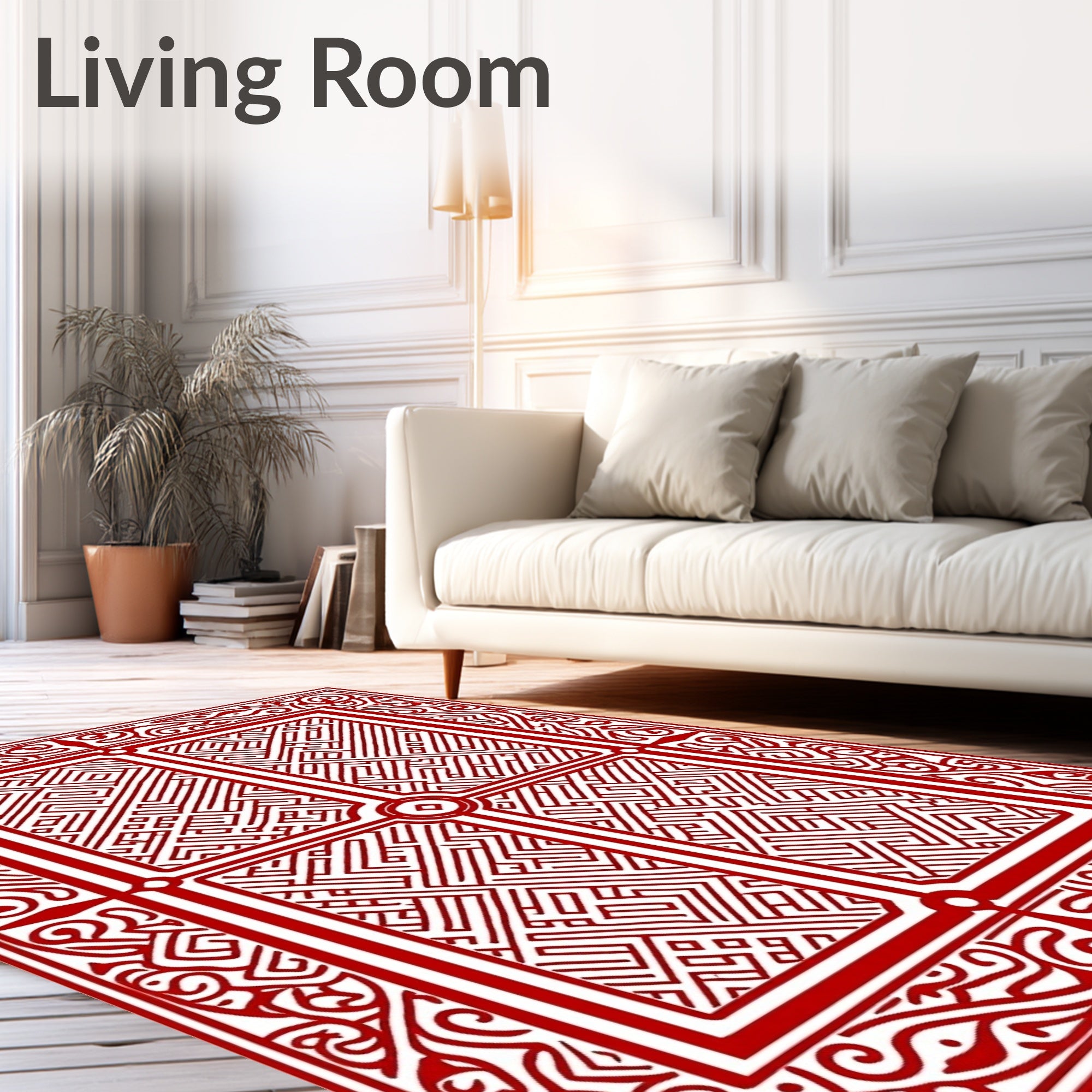 Classic Red Intricate Geometric Panel Rug