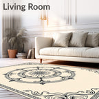 Vintage Black Floral Wheel Frame Rug
