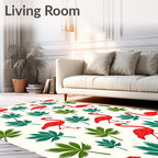 Vivid Red Flamingos With Green Leaves Rug