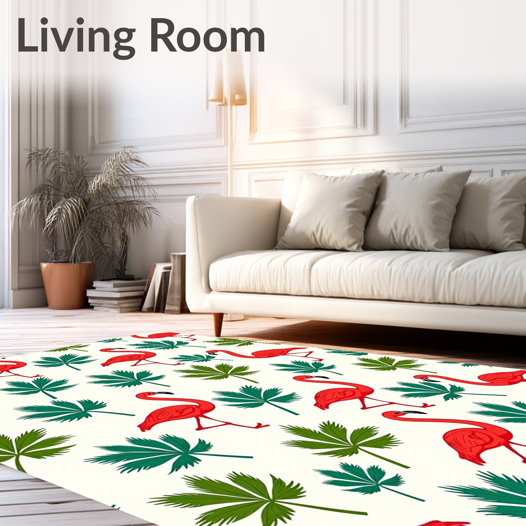 Vivid Red Flamingos With Green Leaves Rug