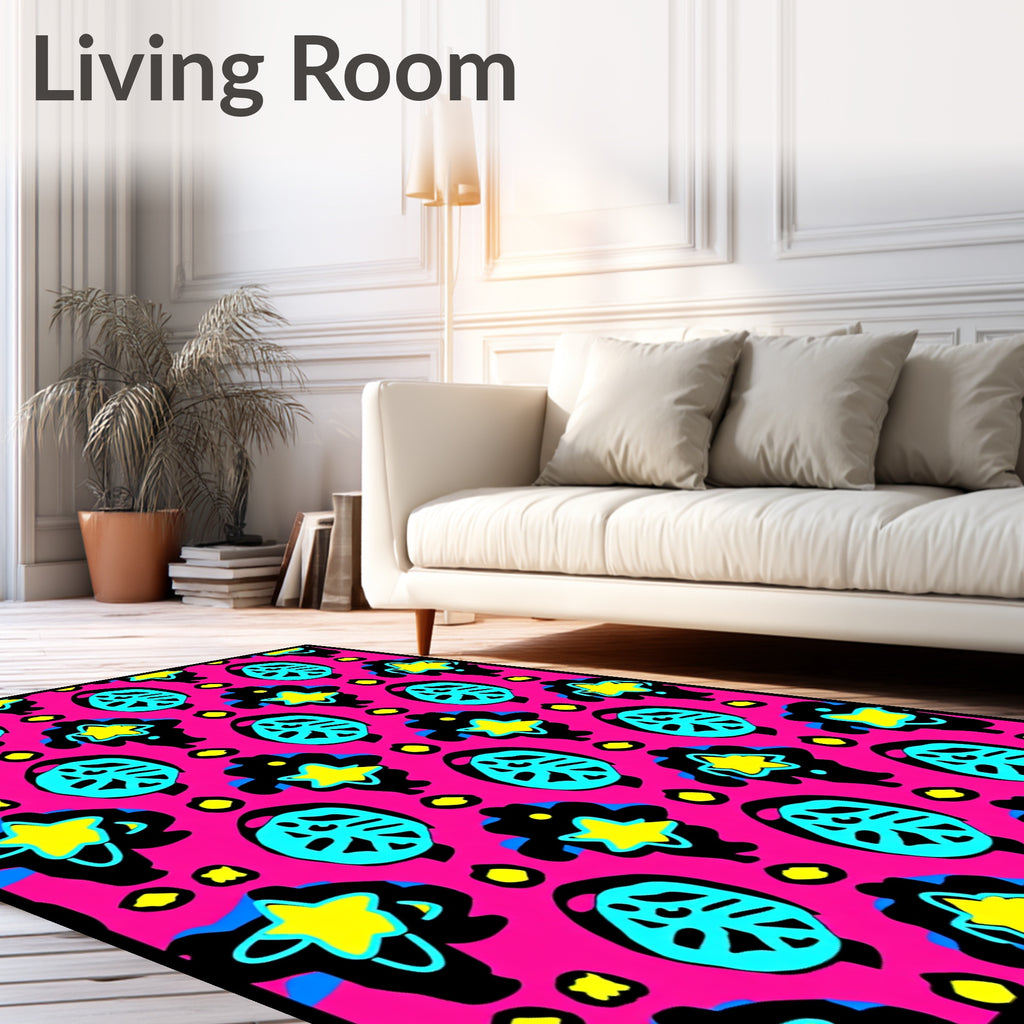 Bold Pink Aqua Yellow Starburst Rug