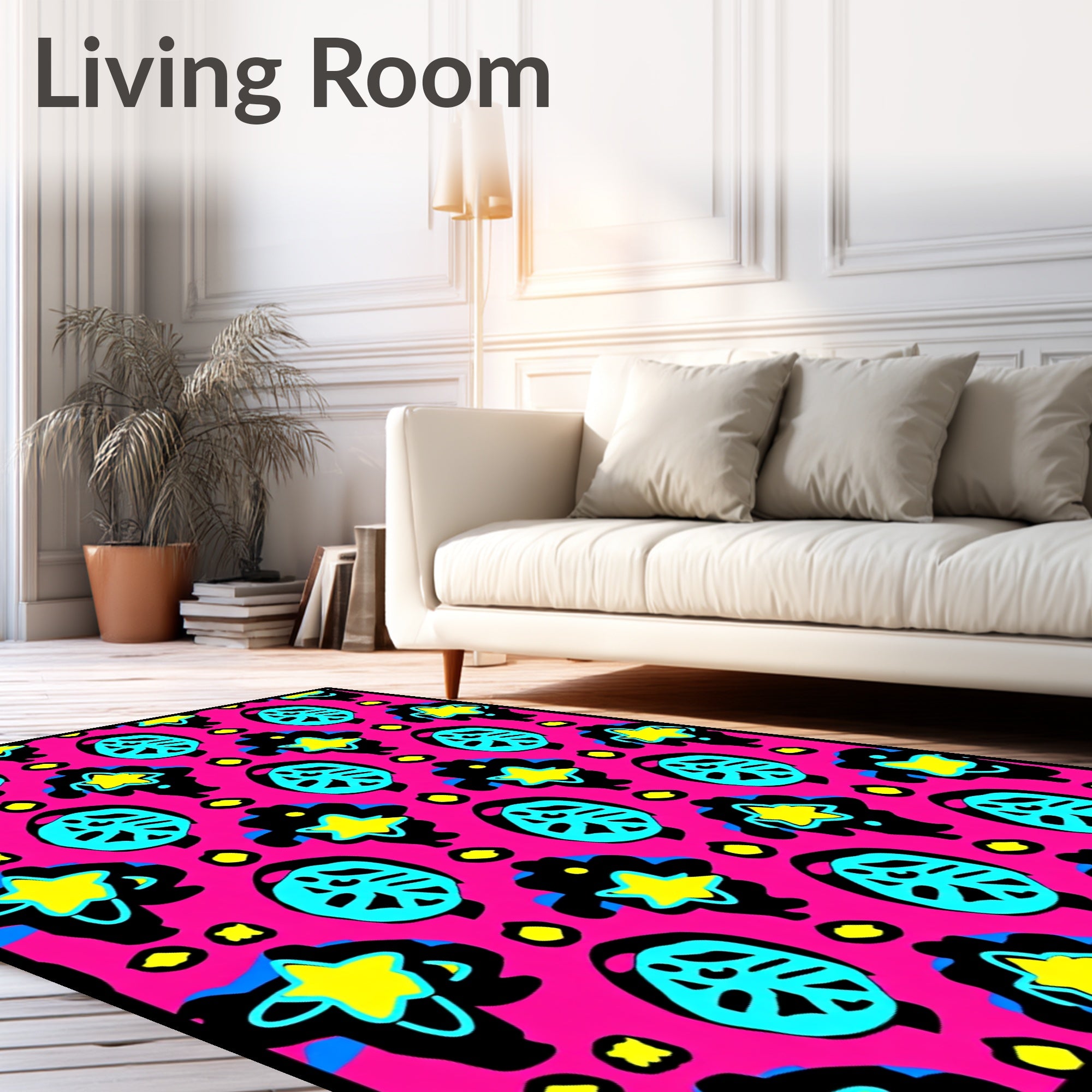 Bold Pink Aqua Yellow Starburst Rug
