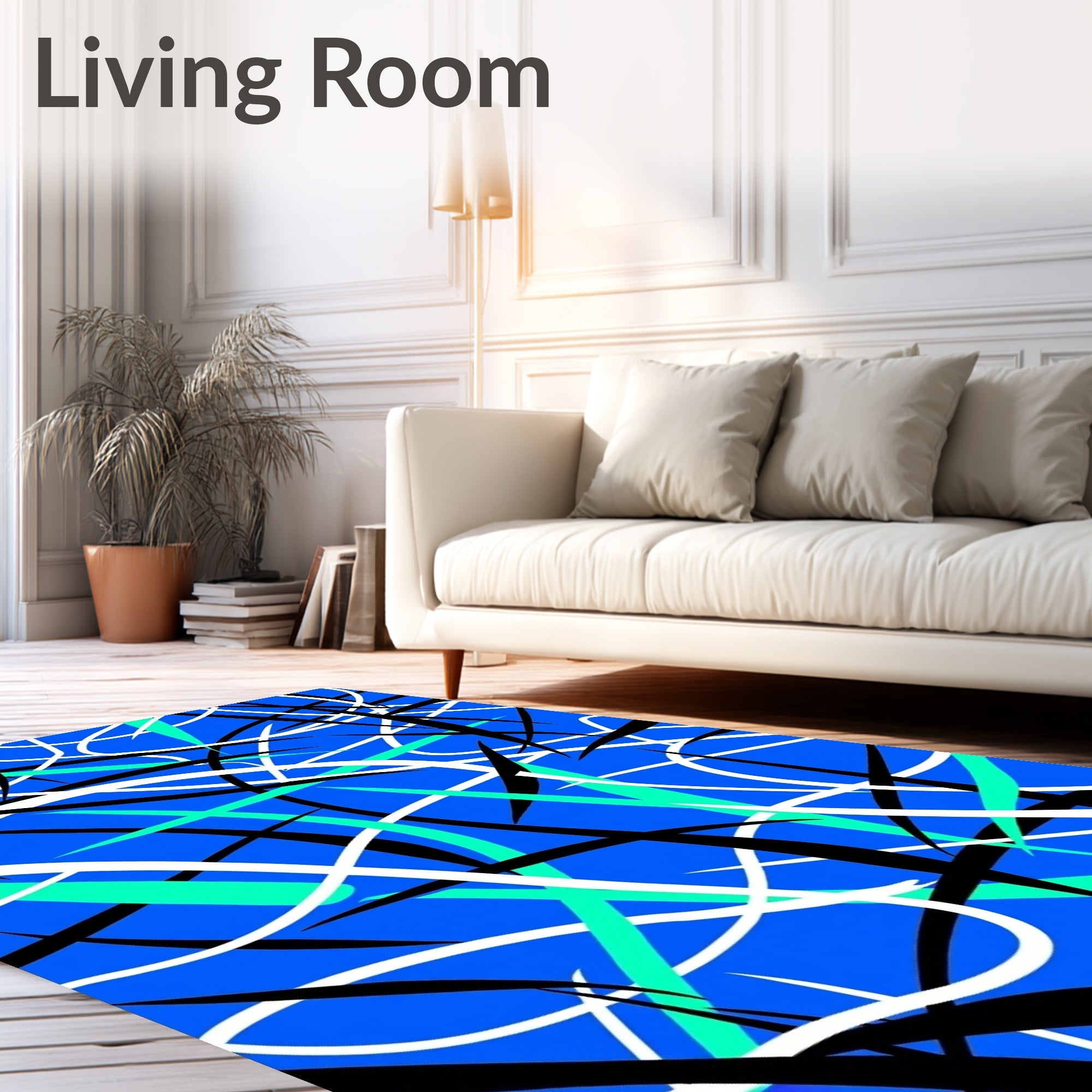 Vivid Blue Abstract Line Infusion Rug