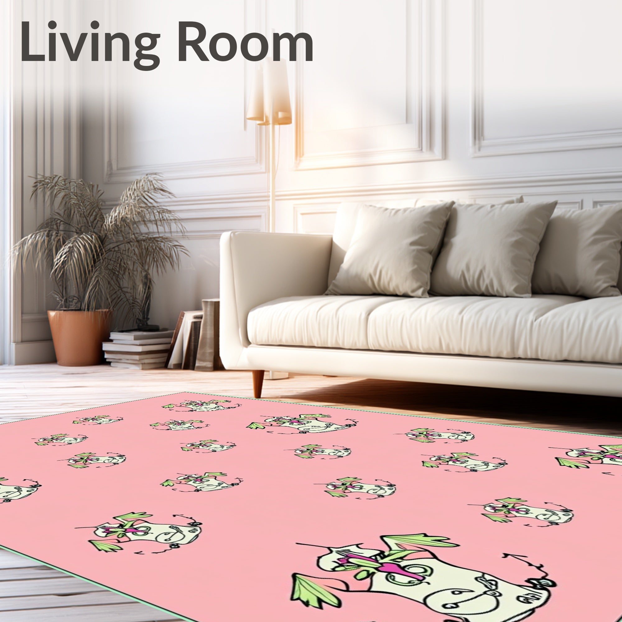 Pink Pastel Flying Character Whimsy Scatter Rug